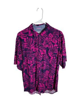Tommy Bahama Veracruz Cay Tropical Leaf Shirt LG Purple Navy